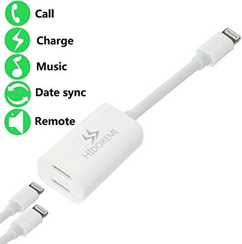 iPhone 8 Dual Lightning Splitter - Hidoremi Double Lightning Splitter - Audio &amp; Charge for iPhoneX/8 7/7Plus 6/6Plus for ISO 11 … (White)