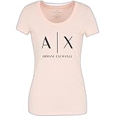 Armani Exchange Womens Scoop Neck Slim Fit Corporate Logo Tee