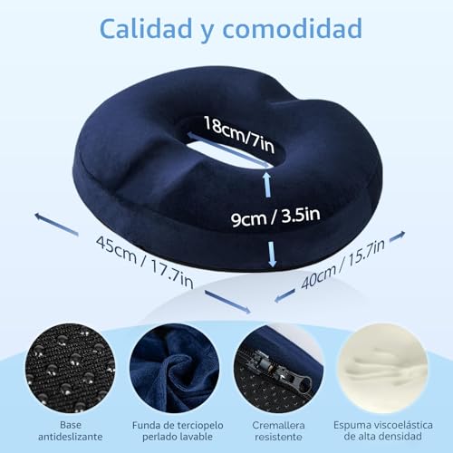 HOMCA Cushion for Coccyx Foam Hemorrhoids Cushion, Office Chair Cushion, Anti-decute Cushion for Office Seats, Wheelchair, Non-Slip Bottom, Washable Cover, Blue