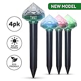 LED Solar Mole Repellent - Ultrasonic Pest Control Yard Stakes for Gopher, Vole, Rodent, Mouse, Snake - Outdoor RGB Garden Light - No Battery, Sun-Powered, No Cruelty Animal Repeller Devices - 4-Pack