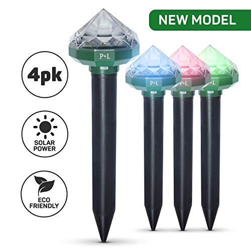 LED Solar Mole Repellent - Ultrasonic Pest Control Yard Stakes for Gopher, Vole, Rodent, Mouse, Snake - Outdoor RGB Garden Light - No Battery, Sun-Powered, No Cruelty Animal Repeller Devices - 4-Pack LED Solar Mole Repellent - Ultrasonic Pest Control Yard Stakes for Gopher, Vole, Rodent, Mouse, Snake - Outdoor RGB Garden Light - No Battery, Sun-Powered, No Cruelty Animal Repeller Devices - 4-Pack