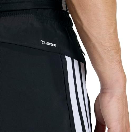 Homme Workout Essentials Base 3 Stripes Woven Short Shorts, Black/White, M 7 inch