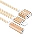 Premium Grade Lightning to 3.5mm Headphone Jack Audio Adapter Cord and 8-Pin Lightning Charger Port For iPhone 7/7 Plus, 6S/6S Plus, iPad Air (Gold)