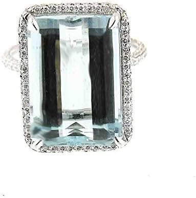 14.70 Ct White Gold Women's Aquamarine &amp; Diamond Haylow Cocktail Ring 18 Kt