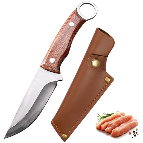 Doklasu Small Chef's Knife Japanese Style Kitchen Cooking Knvies 4 inch Full Tang Handmade Forged High Carbon Steel BBQ Knife with Sheath and Wooden Handle