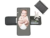 Baby Changing Pad Portable Travel Station Kit for Infant Diapering - Lightweight and Waterproof Diaper Clutch, Extra Long Mat with Pockets - Padded Head Cushion (Gray) ...