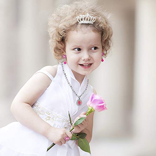 Fnova 28Pcs Little Girl Clip on Earrings and Kid Adjustable Rings in Box, Pretend Kids Jewelry Play Earrings and Dress Up Rings for Children, 3pcs Princess Necklace Jewelry Included for Free - Thumbnail 7