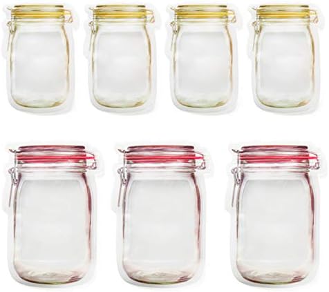 INFILM Mason Jar Zipper Bags, Reusable Transparent Airtight Seal Saver Bags Children Snacks, Bread, Cookies, Fresh Bags Food Storage Bags, Pack of 7
