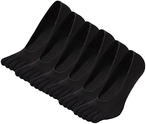 Mens Toe Socks Invisible Running Five Finger Socks Cotton Low Cut Ankle Liner Socks with Anti Slip Silicone, 5/6 pairs
