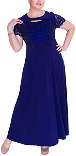 CACNCUT Women's Plus Size Maxi Lace Dresses Elegant Long Robe Evening Party Dress 20W Blue
