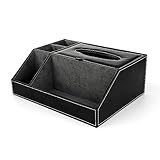 Amzdeal PU Leather Tissue Box Holder Multi-functional Home Office Desk Organizer Storage Box (Black)