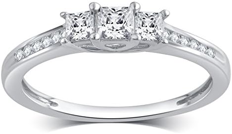 10k Solid Gold Princess or Round Diamond Three Stone Ring (1/4-1/2 cttw, I-J Color, I2-I3 Clarity)