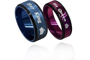 TOBESTU Fashion 2-Tones Her King Ring, Black Blue, Matching Couples Wedding Band Engagement, Lovers Valentines Jewelry Gifts Y1314-2D (size 7)