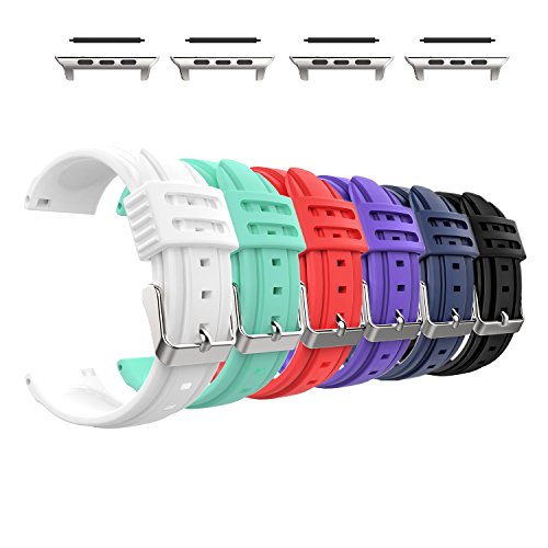 MoKo Compatible Band Replacement for Apple Watch 38mm 40mm Serier 4/3/2/1, [6 Pack] Soft Silicone Replacement Sports Band + Watch Lugs - Multi Colors (Not fit 42mm 44mm Versions)