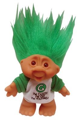 Lucky Letter 'G' Bingo Troll Doll ~ 'I'm Cased! I'm On! and I'm Waiting!~ Gorgeously Green Hair ~ 5