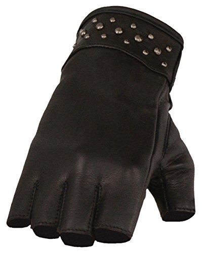 Milwaukee Leather Women's Leather Fingerless Gloves with Rivet Detailing (Black, XXX-Large)