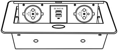 Versenkbare Einbausteckdose 2x Schuko 2x USB 5V   Schwarz   Aluminium Spritzguss   mit Softffnung   anschlussfertig mit 3m Schukokabel