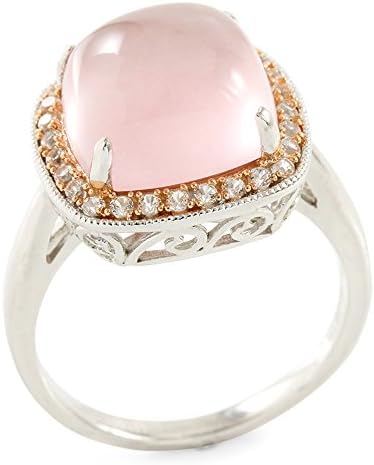 Glamouresq Sterling Silver 11mm Cushion Cut Natural Pink Quartz &amp; Created White Sapphire Women's Ring, Size 7