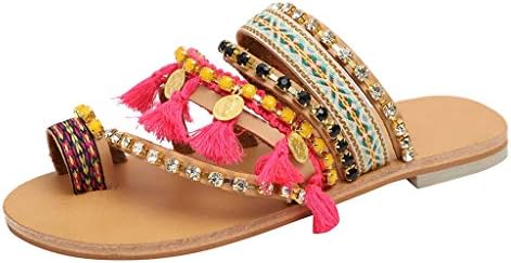Vectry Women's Bohemian Ethnic Style Flat Shoes Rhinestone Sandals Beach Slipper