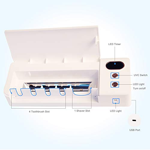 Toothbrush Holder Sanitizer, USB Charging Toothbrush Holder Wall Mounted Bathroom 4pcs Led Chips Toothbrush Box with Led Flashlight, Light Sterilizer for Razor Shaver Toothbrush Holder