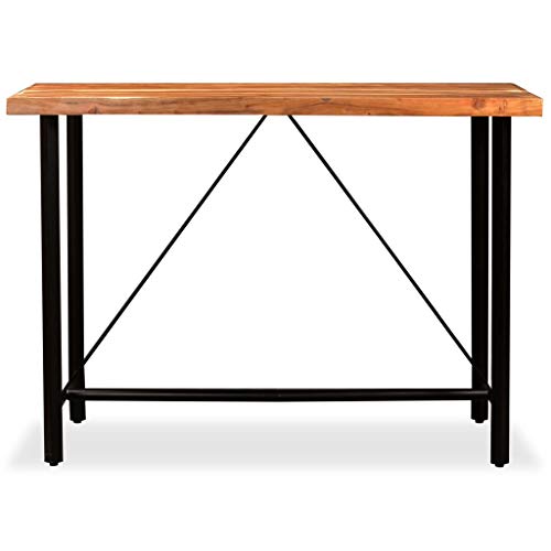 vidaXL Akazie Massiv Barset 7-TLG. Echtleder Canvas Bartisch Tresen Barhocker – Bild 4