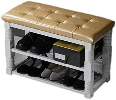 THBEIBEI Storage Benches Hallway Storage Bench 2-tier Wood Storage Shelf Seat Shoes Rack Cabinet Shoe Bench Seat Storage Organiser For Entryway Living Room (Color : Gold, Size : 70cm)