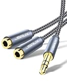JSAUX Headphone Splitter, [Hi-Fi Sound, Copper Shell] 3.5mm Male to 2 Dual 3.5mm Female Audio Splitter Cord Nylon-Braided Stereo Y Splitter for iPhone, Samsung, Smartphones, Tablets and More [Grey]