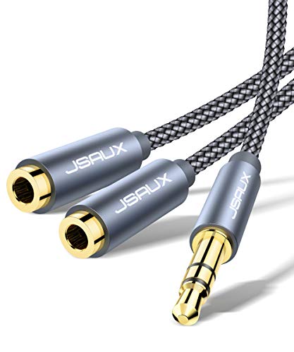 JSAUX Headphone Splitter, [Hi-Fi Sound, Copper Shell] 3.5mm Male to 2 Dual 3.5mm Female Audio Splitter Cord Nylon-Braided Stereo Y Splitter for iPhone, Samsung, Smartphones, Tablets and More [Grey]