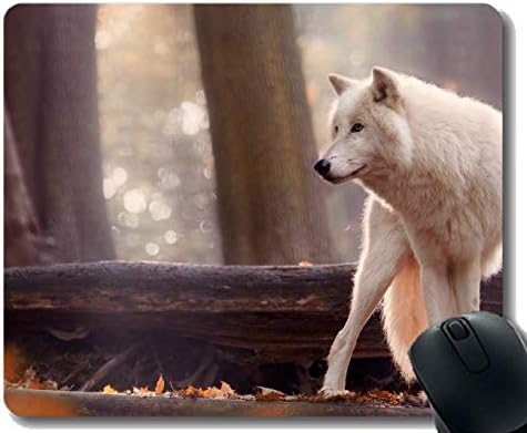 Gaming Mouse Pad Custom,White Wolf Wildlife Predator Wolf for Computer Non-Slip Rubber Mouse Pad