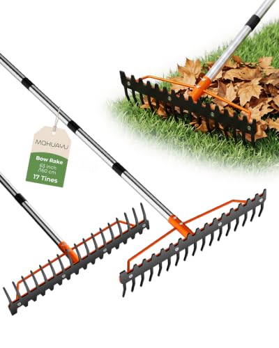 63'' Bow Rake for Soil Leveling, 17 Tines Heavy-Duty Garden Rakes
