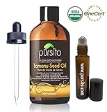Organic Tamanu Seed Oil and Treatment Roller, Pure Cold Pressed & Unrefined For Skin, Nails, Face, Hair & Scars by Pursito 30 ml (1 oz) Foraha Nut Seed Oil, USDA Certified Organic by ECO Cert ICO