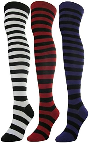 J.Ann 3-Pair/Pack Ladies Over-Knee-High Socks, Size 9-11 (Many Combos)