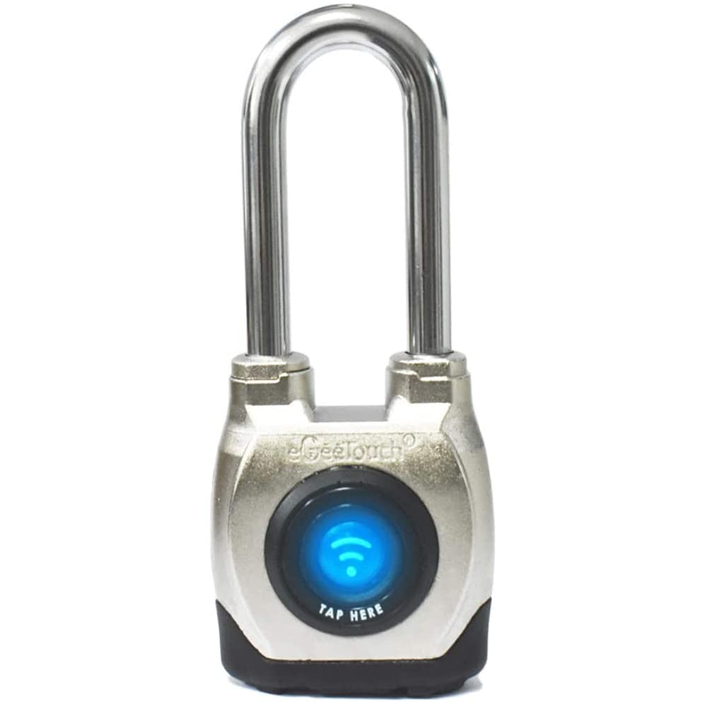 eGeeTouch 4th. GEN. Smart Outdoor Weatherproof Padlock, Bluetooth + NFC, (Long Shackle)