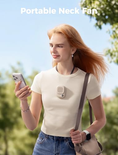 Aecooly Mini Portable Neck Fan, Mighty Hands Free Fan, Magnetic Fit Click 01 USB Rechargeable[10H Max Cooling Time], Battery Operated Wearable Personal Fan for Travel, Summer, Gifts for Women - Beige