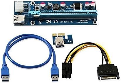 LONGXI 6-Pin Powered PCI-E PCI Express Riser - VER 006C - 1X to 16X PCIE USB 3.0 Adapter Card - With USB Extension Cable - GPU Graphic Card Crypto Currency Mining