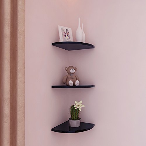 ZJchao Floating Corner Shelf Wall Mount Decorative Wood Shelves Black Set of 3 Pack Buy Online