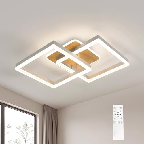 Riserva Deckenlampe Dimmbar LED, 40W Deckenleuchte Geometrisch Quadratisch, 3000K-6500K, Deckenlampe Modern Holz aus Aluminium für Wohnzimmer, Schlafz