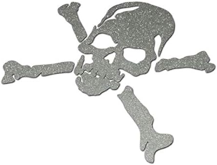 Amazon メタリックラメ 切り文字ドクロステッカー スカル タイプc シルバーラメ 大 21 3cm 18cm 車 バイク 車 バイク