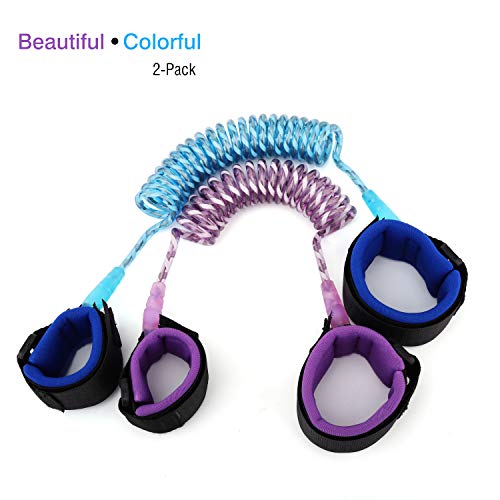 [2 Pack] Anti Lost Wrist Link, Zooawa Child Outdoor Safety Hook and Loop Wristband Leash Child Safety Harness for Kids and Toddlers, 1.5M Fluorescent Purple + 1.8M Fluorescent Blue - Thumbnail 5