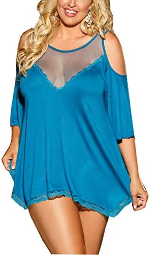 IYISS Plus Size Sexy Lingerie Babydoll Sleepwear Night Shirt (XL, Blue)