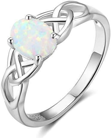PHOCKSIN for Her Sterling Silver White Opal Celtic Knot Rings Promise Band Ring for Girls