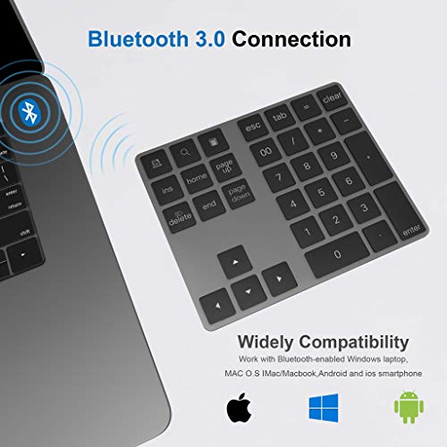 Cateck Bluetooth Numeric Keypad, Aluminum Wireless Bluetooth 34-Key Number pad with Multiple Shortcuts for Computer Laptop Windows Surface Pro Apple iMac MacBook iPad Android Tablet Smartphone- Black