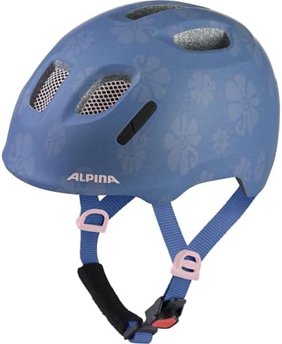 XIMO 2 L.E. (opaco) – Casco da bici leggero e sicuro per bambini con LED opzionale - soft blue flowers matt - 47-51