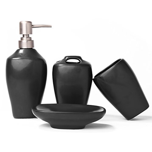FORLONG FL3013 Black Mate Ceramic Bathroom Accessories Set of 4:1 Gargle Cups,1 Toothbrush Holders,1 Soap Dishes,1 Soap Dispenser - Thumbnail 6