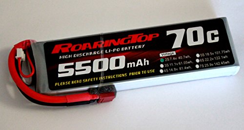 RoaringTop LiPo Battery Pack 70C 5500mAh 2S 7.4V with Deans Plug for RC Car Boat Truck Heli Airplane