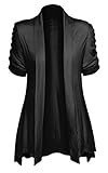 Women's Open Front Ruched Short Sleeve Shark Bite Hem Casual Plus Size Cardigan