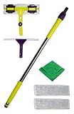 Premium Window Squeegee Kit with Extension Pole and Microfiber Glass Scrubber Includes Soft Rubber Blade and Replacement Cleaner Pad with Bonus Polishing Cloth for House Shower Car and Outdoor
