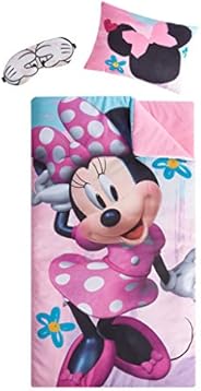 Idea Nuova Disney Minnie Mouse Giftable Sleepover Set with Sleeping Bag, Pillow & Bonus Eye Mask, Ages 3+,