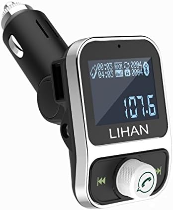 Wireless Hands Free Car Bluetooth FM Transmitter,1.44" LED Display Charger Adapter with 2 USB /TF /3.5MM Aux Out Jack compatible for IOS iphone ipod,Android Mobile (Silver)