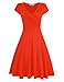 MISSKY Orange Short Sleeve V Neck Dresses for Women Pullover Knee Length A-line Slim Fit Flare Swing Summer Dresses for Women (S, Orange)
